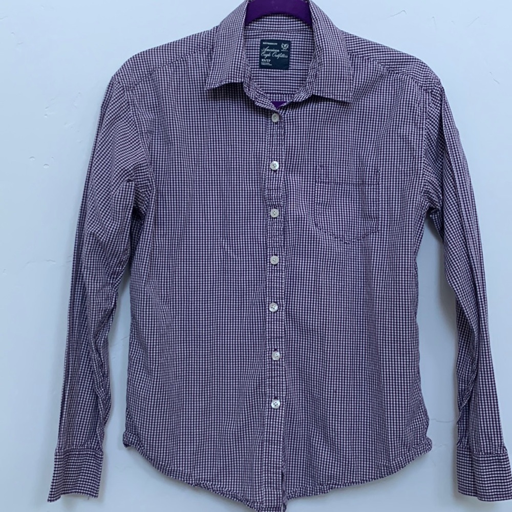 Purple gingham collar button down American Eagle Size XS